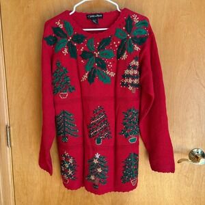 Vintage Work in Progress Christmas Sweater, Embroidered Holiday Tree, Size S/6-8